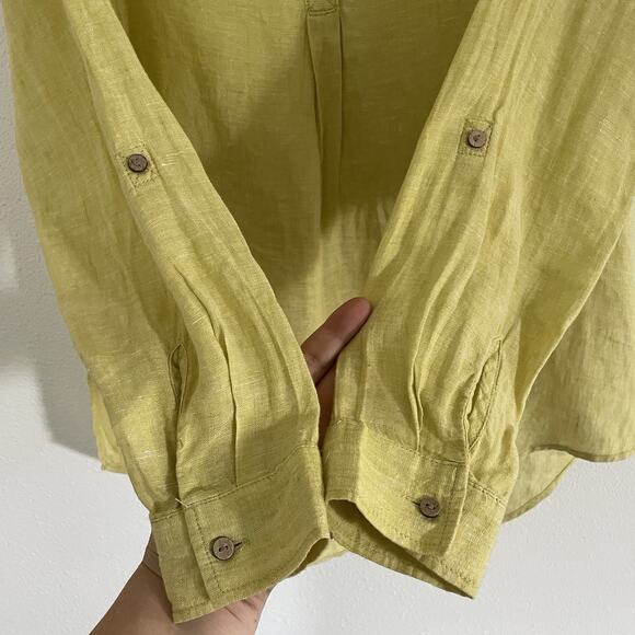 SIGRID OLSEN 100% Linen Tunic Blouse Roll Tab Slv. Citrine Yellow Natural Small‎ - Picture 4 of 9